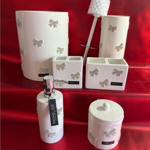 Rachel Zoe White and Silver Rhinestone Bow Bathroom Accessory 7 Piece Set